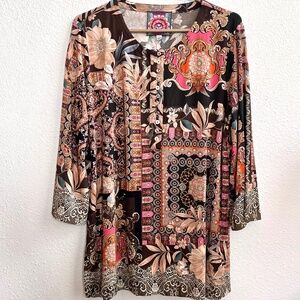 Johnny Was Stretch Tunic, Flora Lace Button Front, Size L, NWT